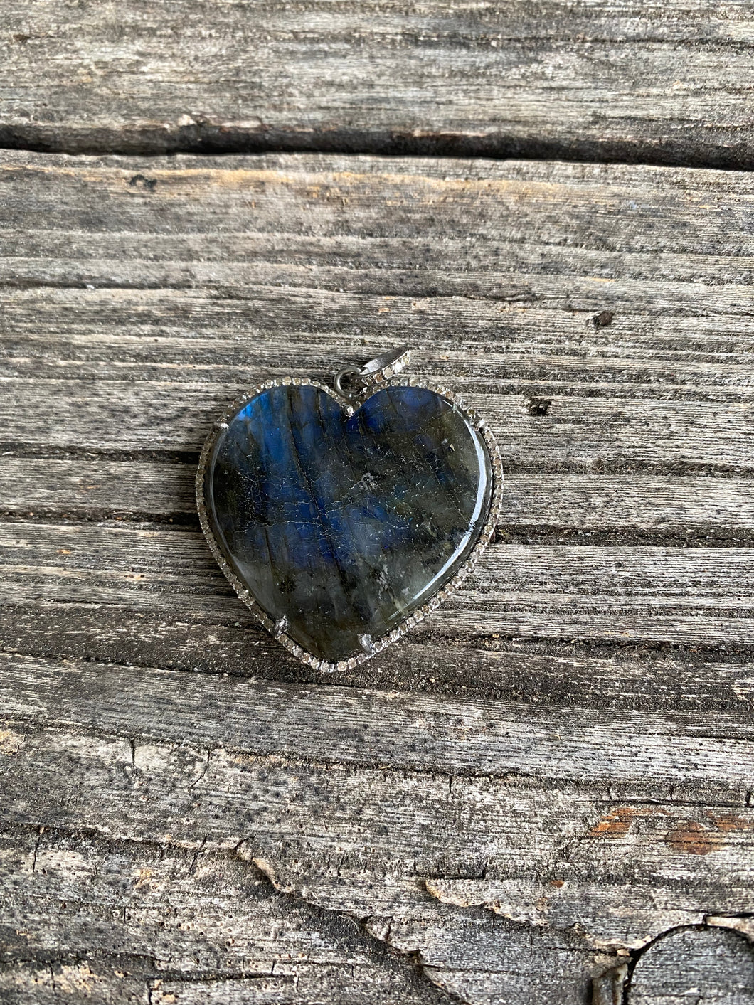 Labradorite Puffy Heart with Pave Diamond Pendant