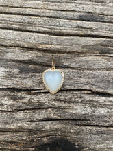 14K Gold Moonstone Puffy Heart with Pave Diamond Border