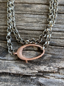 Sterling Silver Rolo Chain with Large Rose Gold Pave Diamond Clasp