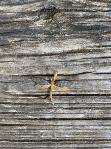 Two Tone Pave Diamond Dragonfly Pendant