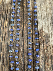 Double Strand Lapis Beaded Necklace with Pave Diamond Square Clasp