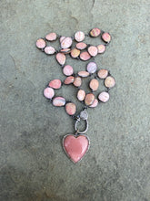 Pink Opal Bezel Necklace with Pave Diamond Clasp. Pink Opal and Pave Diamond Heart Pendant