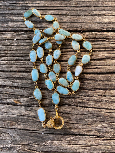 Larimar Bezel Necklace with Pave Diamond Clasp