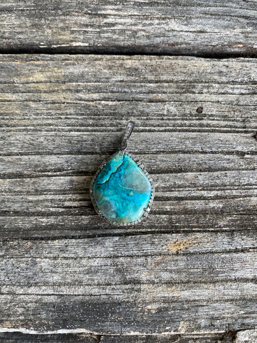 Chrysocolla and Pave Diamond Border Pendant