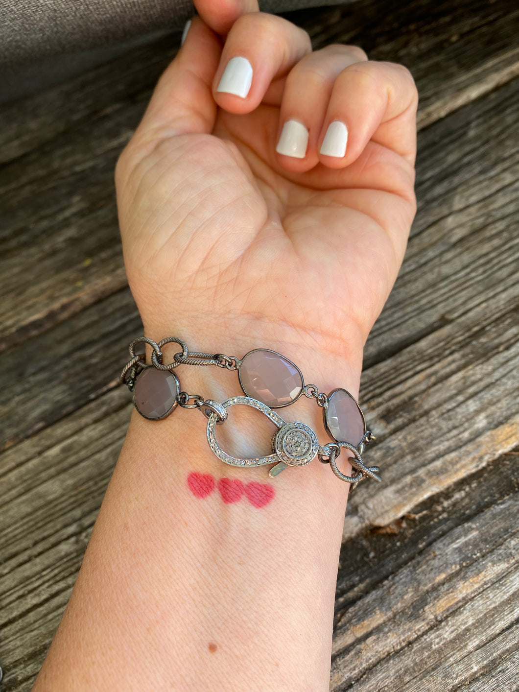 Gemstone and Silver Chain Bracelet with Pave Diamond Clasp