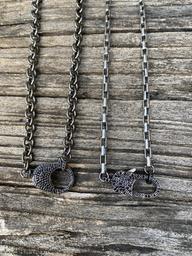 Sterling Silver Chain Necklace with Black Spinel Large Clasp
