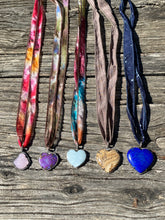 Hand Dyed Silk Choker with Pave Diamond and Stone Heart Pendants