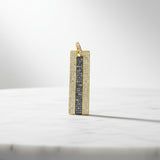 Silver and Gold Pave Diamond Rectangular Dog Tag Pendant