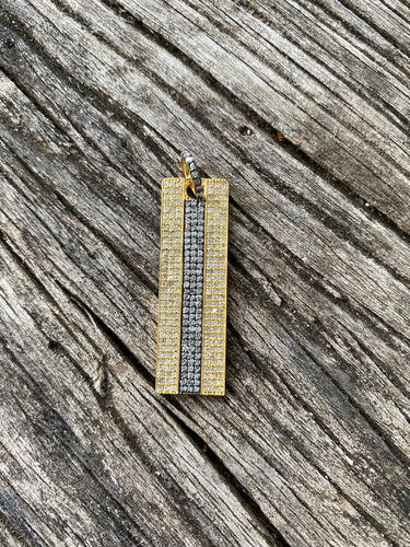 Silver and Gold Pave Diamond Rectangular Dog Tag