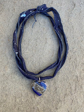 Hand Dyed Silk Choker with Pave Diamond and Stone Heart Pendants