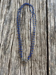 Triple Strand Blue Beaded Necklace with Pave Diamond Clasp.