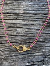 Double Strand Gold and Pink Enamel Chain with Pave Diamond Clasp