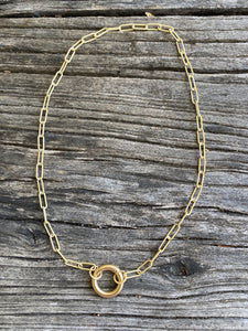 Matte Gold Paperclip Chain Necklace with Matte Gold Round Clasp