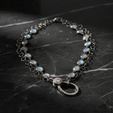 Chocolate Moonstone with Sterling Silver Double Strand with Pave Diamond Clasp
