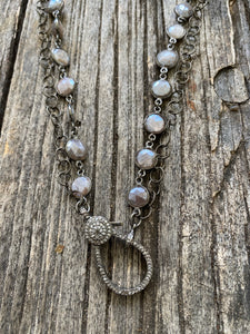 Chocolate Moonstone with Sterling Silver Double Strand with Pave Diamond Clasp