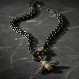 Sterling Silver Chain with Pave Diamond Clasp. Two Tone Pave Diamond Bumble Bee Pendant