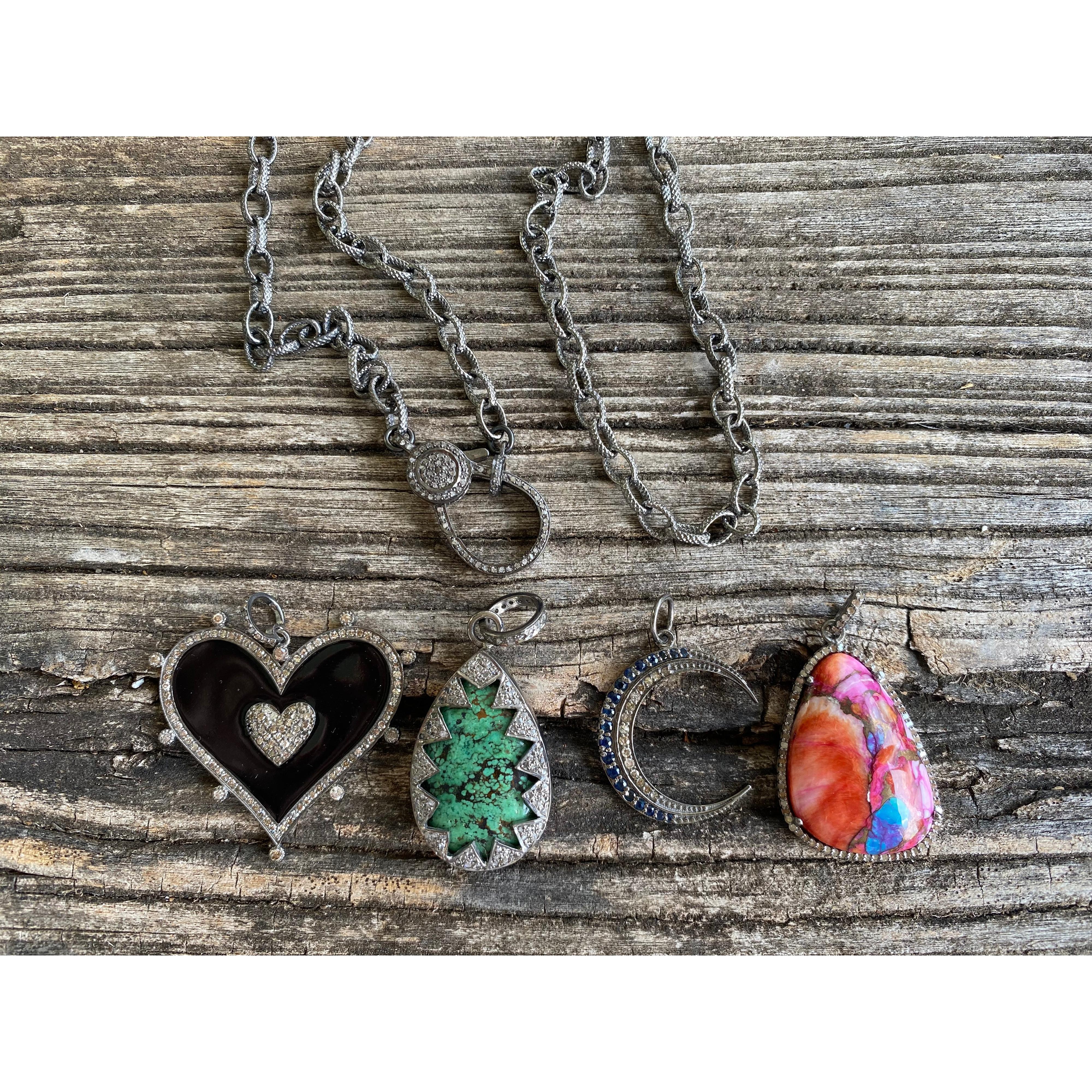 Etched Sterling Silver Chain with Pave Diamond Clasp