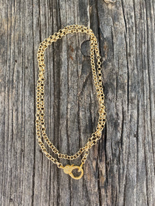 Gold Plated Rolo Chain Necklace with Pave Diamond Clasp