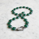 Green Chalcedony Bezel Necklace with Pave Diamond Clasp