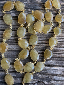 Yellow Aquamarine Bezel Necklace with Gold Pave Diamond Clasp.
