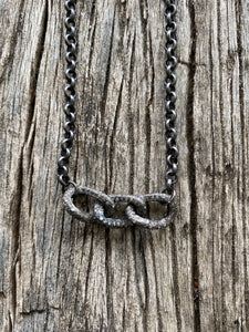 Matte Rolo Chain Bracelet with 3 Pave Diamond Links