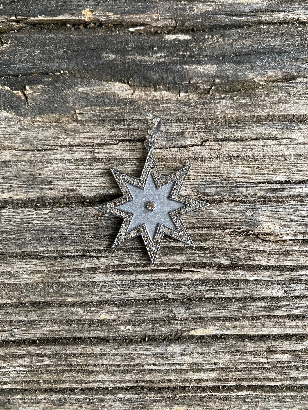 Sterling Silver and Pave Diamond Matte Star Pendant