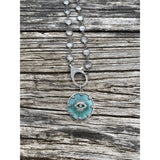 Chalcedony Disc with Evil Eye and Pave Diamond Pendant