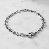 Quartz and Sterling Silver Half and Half Necklace with Pave Diamond Clasp