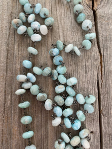 Larimar Beaded Necklace with  Pave Diamond Lobster Claw Clasp