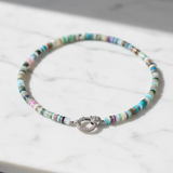 Heishi Beaded Necklace with Pave Diamond Clasp