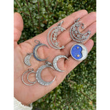Sapphire and Pave Diamond Crescent Moon Pendant