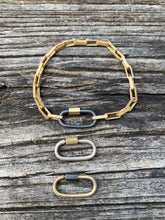 Matte Gold Rectangular Shaped Chain Bracelet with Carabiner Clasp