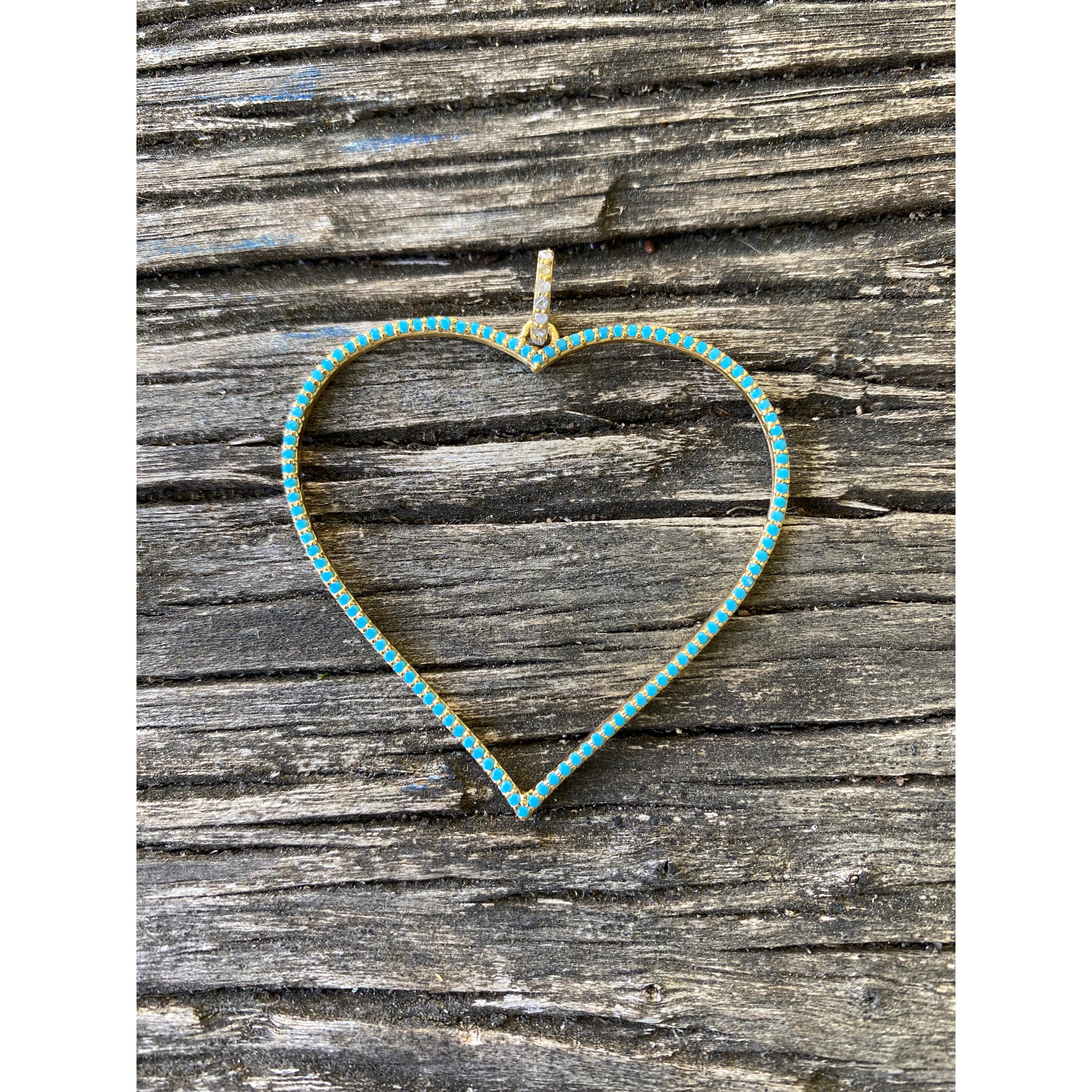 Turquoise Open Heart with Pave Diamond Bail