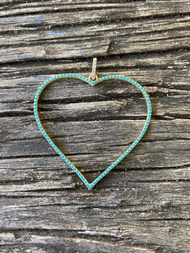Turquoise and Gold Open Heart with Pave Diamond Bail
