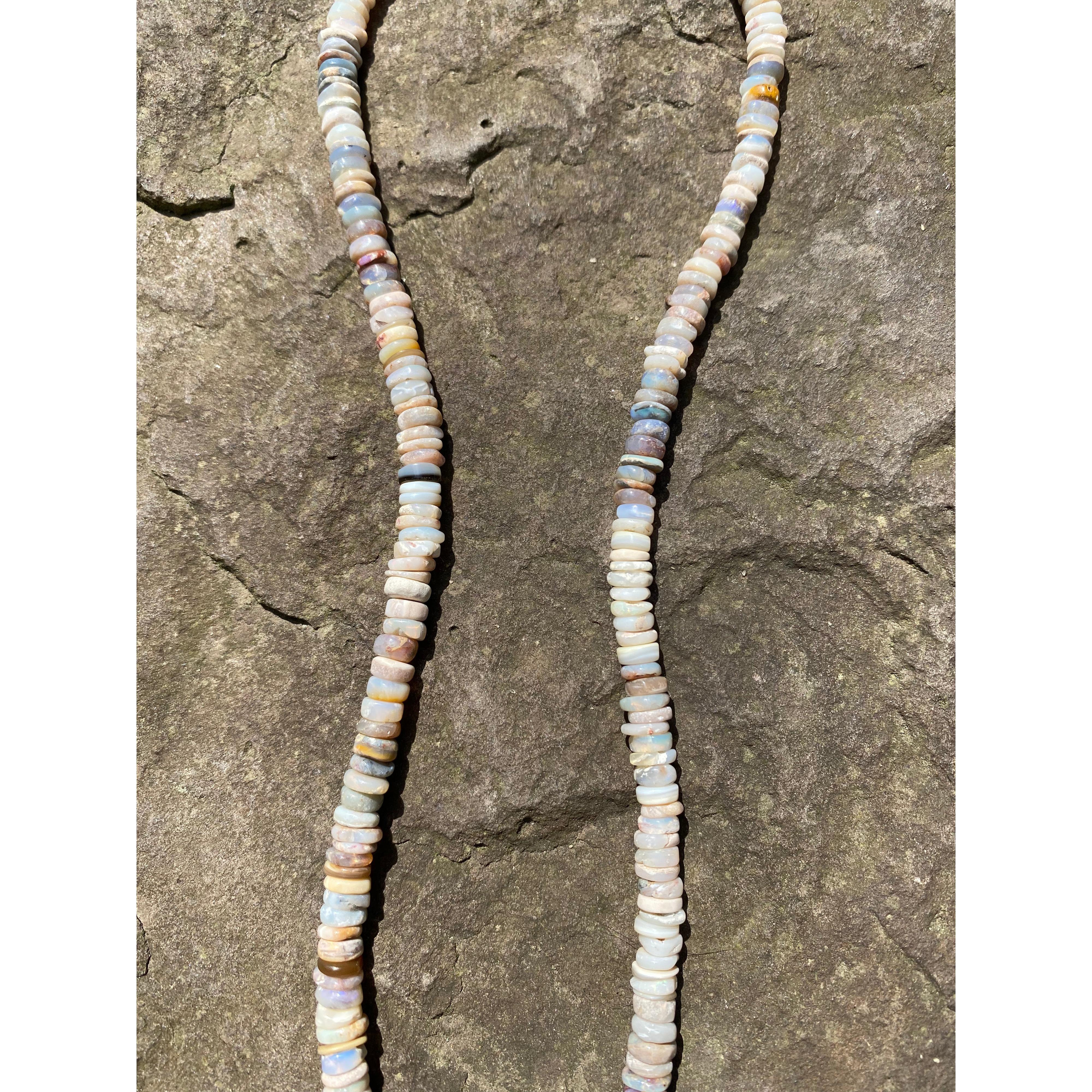 Heishi Australian Opal Beaded Necklace with Pave Diamond Clasp.