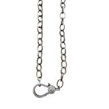 Sterling Silver Open Link Necklace with Pave Diamond Clasp