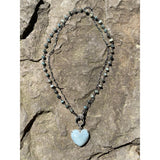 Double Strand Moss Aquamarine and Silver Chain Necklace with Pave Diamond Clasp
