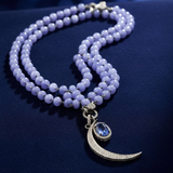 Tanzanite Beaded Necklace with Pave Diamond Clasp. Pave Diamond Moon and Tanzanite Pendant