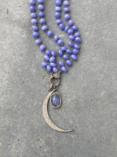 Tanzanite Beaded Necklace with Pave Diamond Clasp. Pave Diamond Moon and Tanzanite Pendant
