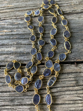 Iolite Necklace with Pave Diamond Clasp. Pave Diamond Heart and XO