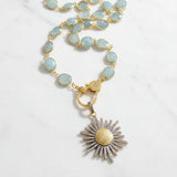 Aquamarine Bezeled Necklace with Pave Diamond Gold Clasp. Pave Diamond Starburst Pendant