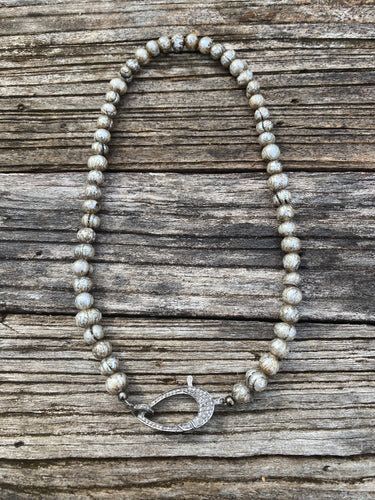Fresh Water Pearls with OM Mantra Overlay with Pave Diamond Clasp