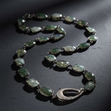Moss Agate Bezel Necklace with Pave Diamond Clasp