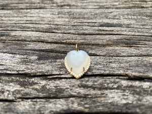 14K Gold Moonstone Puffy Heart with Pave Diamond Border