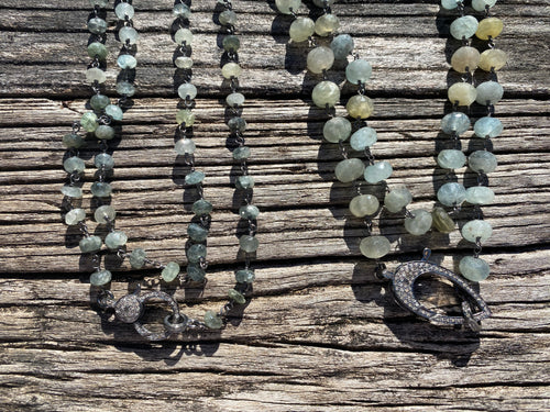 Moss Aquamarine Beaded Necklace with Pave Diamond Clasp