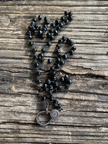 Black Spinel Beaded Necklace with Pave Diamond Clasp