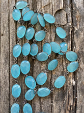 Aqua Blue Chalcedony Bezeled Necklace with Pave Diamond Clasp