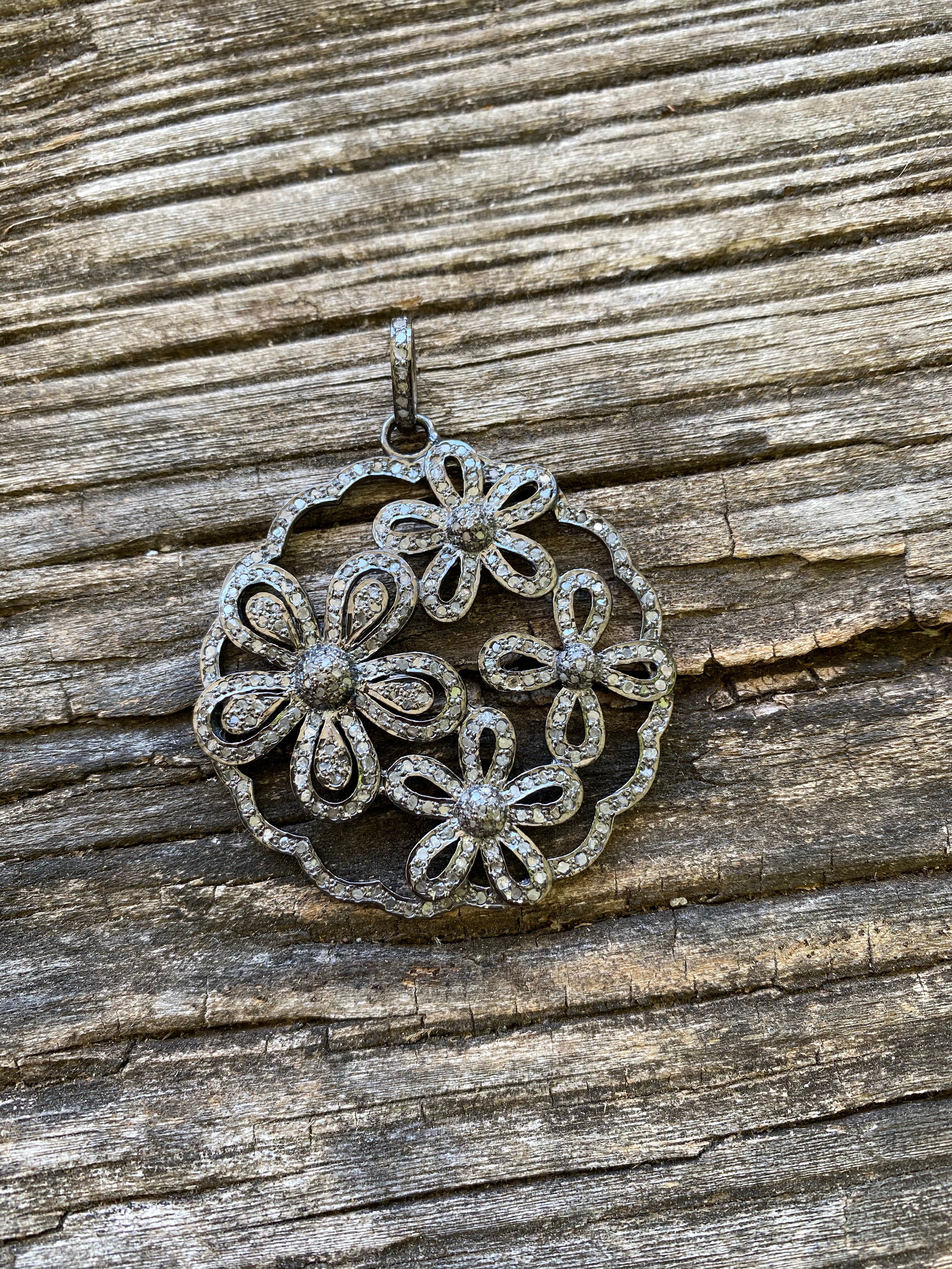 Pave Diamond Flower Pendant