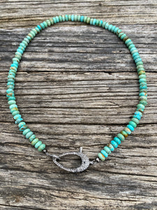 Turquoise Beaded Necklace with Pave Diamond Clasp
