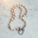Pink Opal Beaded Necklace with Pave Diamond Clasp